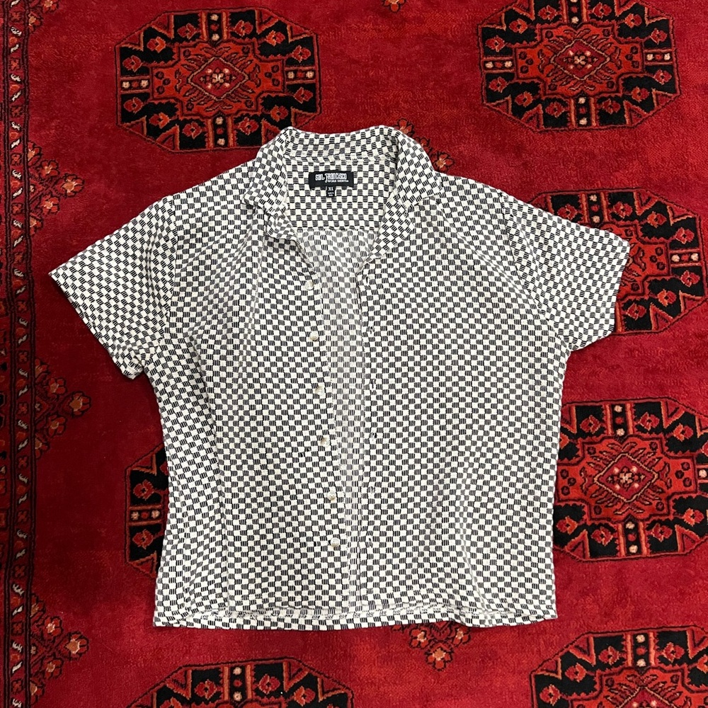 Men's Black and White Checkered Casual Button Down Shirt